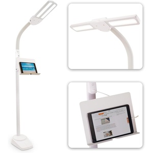 OttLite Dual Shade LED Standing Floor Lamp with Adjustable Stand – Wide Range of Illumination with Built-in 2.1A USB Charging Port and Flexible Neck – 4 Brightness Settings for Reading & Studying(White)