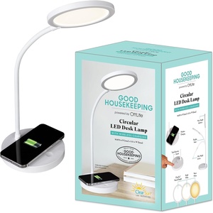 OttLite Good Housekeeping Circular LED Desk Lamp with Wireless Charging – Designed to Reduce Eyestrain – Adjustable Neck, 3 Color Modes – Crafting, Office Work, Reading & Studying(White)