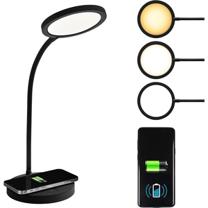 OttLite Good Housekeeping Circular LED Desk Lamp with Wireless Charging – Designed to Reduce Eyestrain – Adjustable Neck, 3 Color Modes – Crafting, Office Work, Reading & Studying(Black)