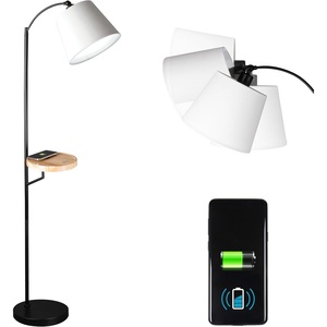OttLite Good Housekeeping Shaded Modern LED Floor Lamp for Bedroom with Tray, Wireless Charging Table, Designed to Reduce Eyestrain, Adjustable Shade, ClearSun LED Bulb, Reading Light & Studying Lamp