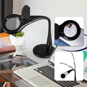 OttLite LED Desk Lamp with Adjustable Magnifier, Prevention Series – Designed to Reduce Eyestrain – Adjustable Flexible Neck, 4 Brightness Settings & Touch Controls – Crafting, Reading & Studying(Black)