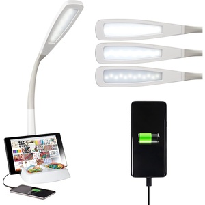 OttLite LED Desk Lamp with Tablet & Smart Phone Stand- ClearSun LED Technology – Desk Lamp with Storage Base, USB Charging Port, & Flexible Neck Height – for Tutorials, Crafting, Sewing & Working