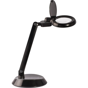 OttLite Space Saving Magnifier LED Desk Lamp, Optical Grade Magnification, Adjustable Arm, Pivoting Head, Portable to Travel, for Crafting & Needlework, Magnifying Glass with Light and Stand, Black