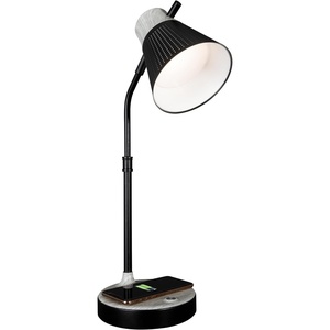 OttLite Wellness Series Wireless Charging LED Table Lamp, Black with Grey Woodgrain Accents,Touch Activated Controls, Flexible Neck, ClearSun LED Light, for Work, Study, Reading…(Black)