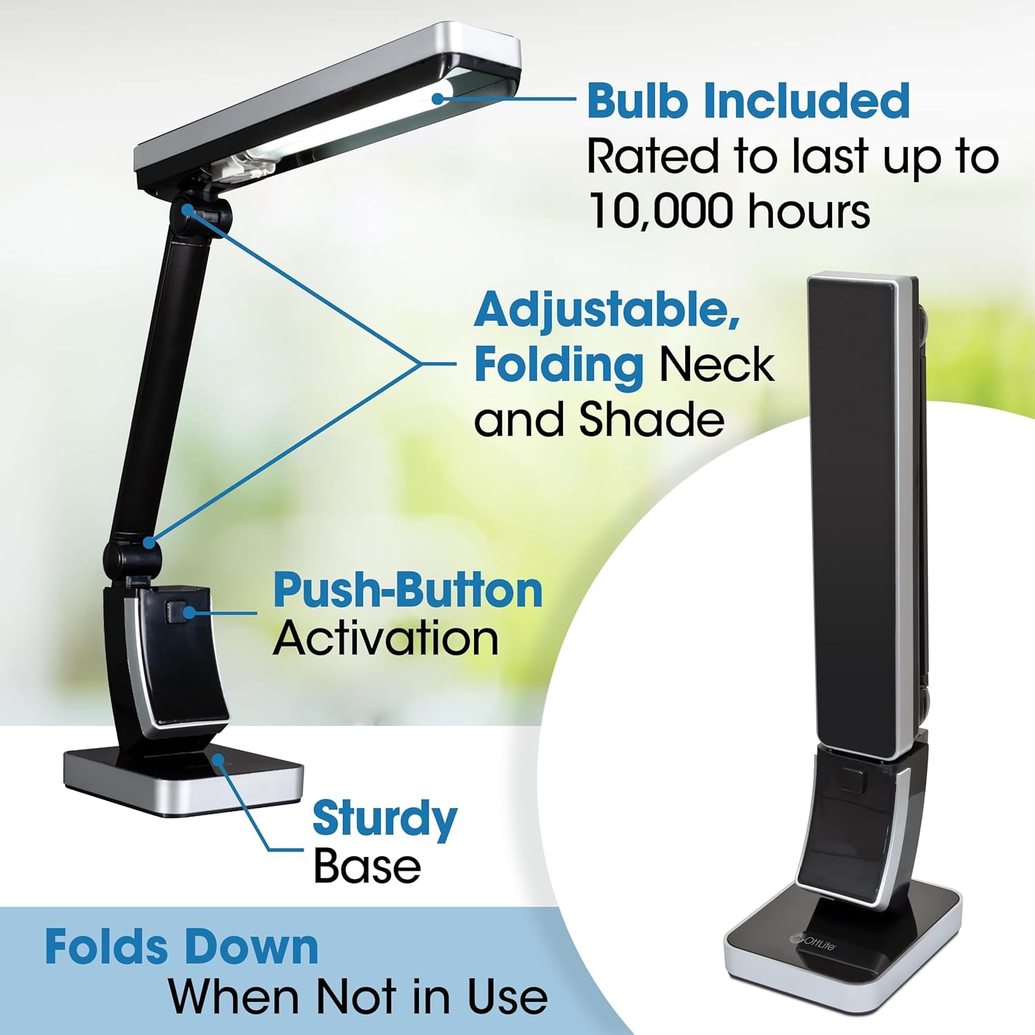 image:imageOttLite 13W Slimline Desk Lamp Home Office Bedroom or Reading WhiteBlack Fluorescent