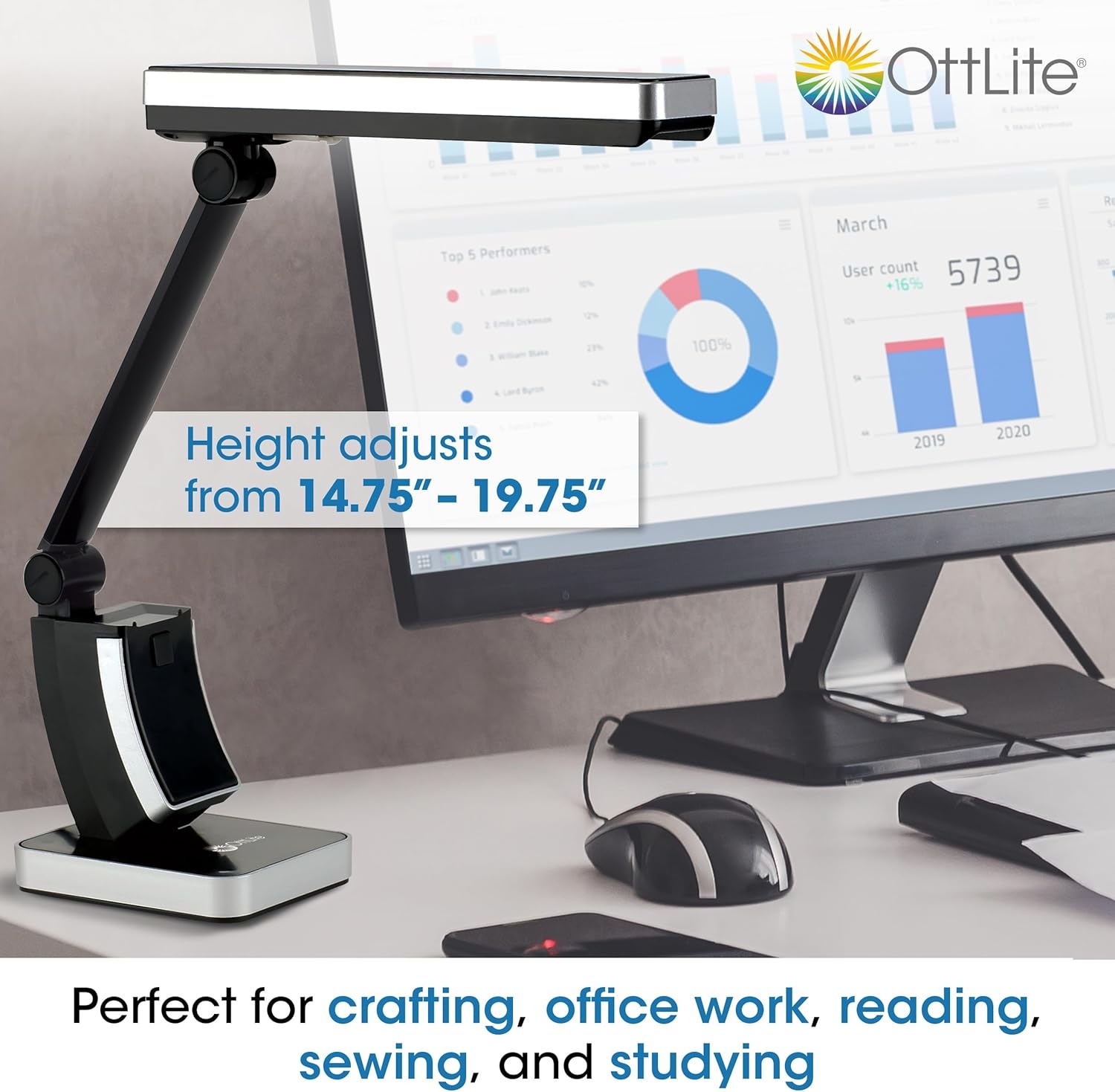 image:imageOttLite 13W Slimline Desk Lamp Home Office Bedroom or Reading WhiteBlack Fluorescent