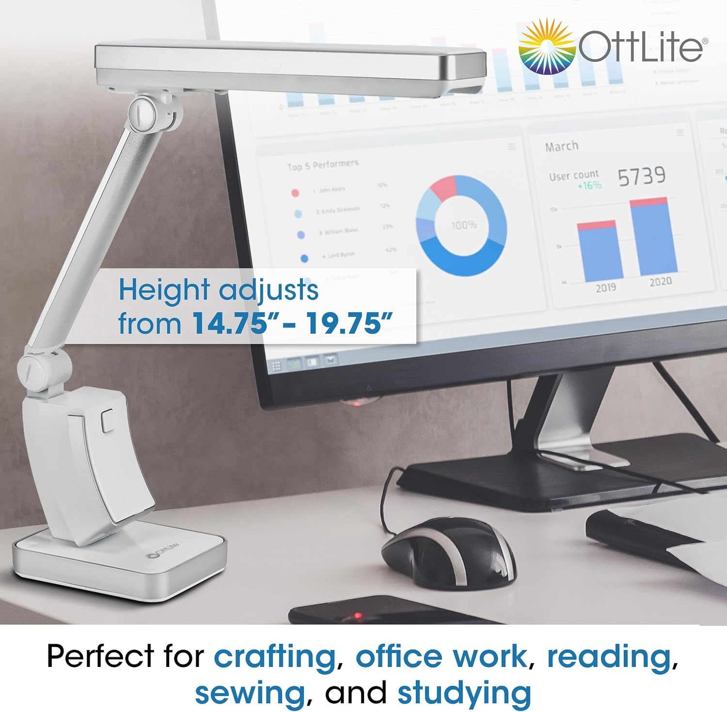 image:imageOttLite 13W Slimline Desk Lamp Home Office Bedroom or Reading WhiteWhite
