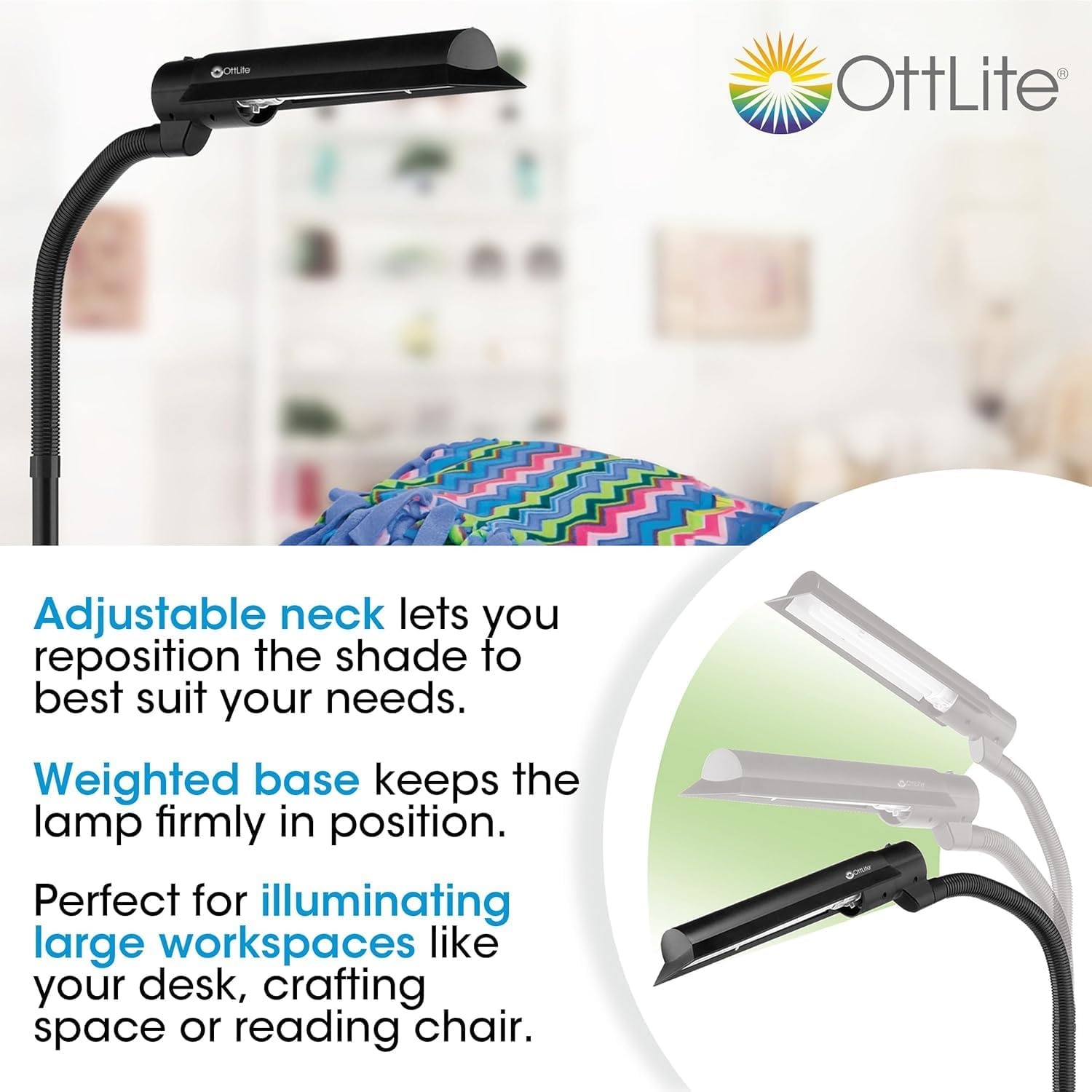 image:imageOttLite 18W WingShade Adjustable Floor Lamp for Crafts Tasks Office Living Room Sewings and ArtsBlack