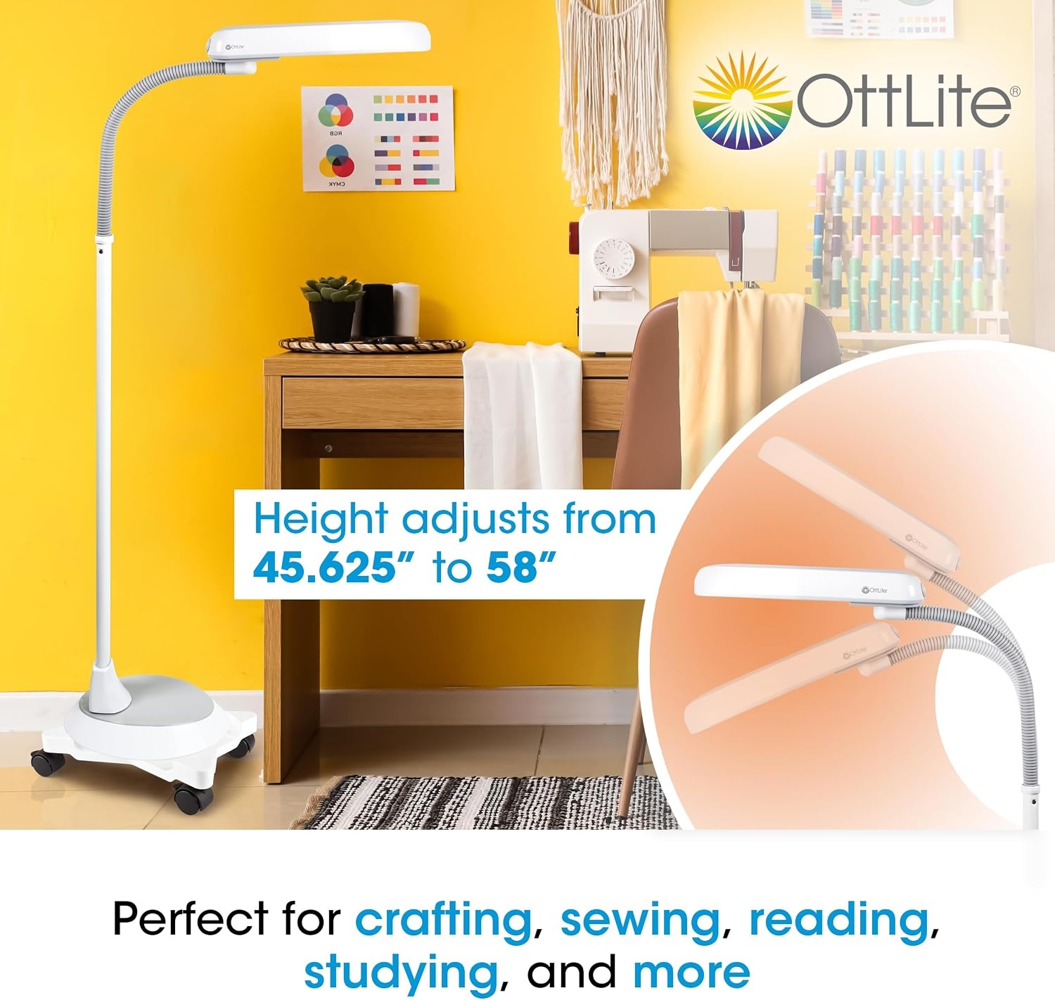 image:imageOttLite 18w Floor Lamp with Wheels Home Office Bedroom or Reading