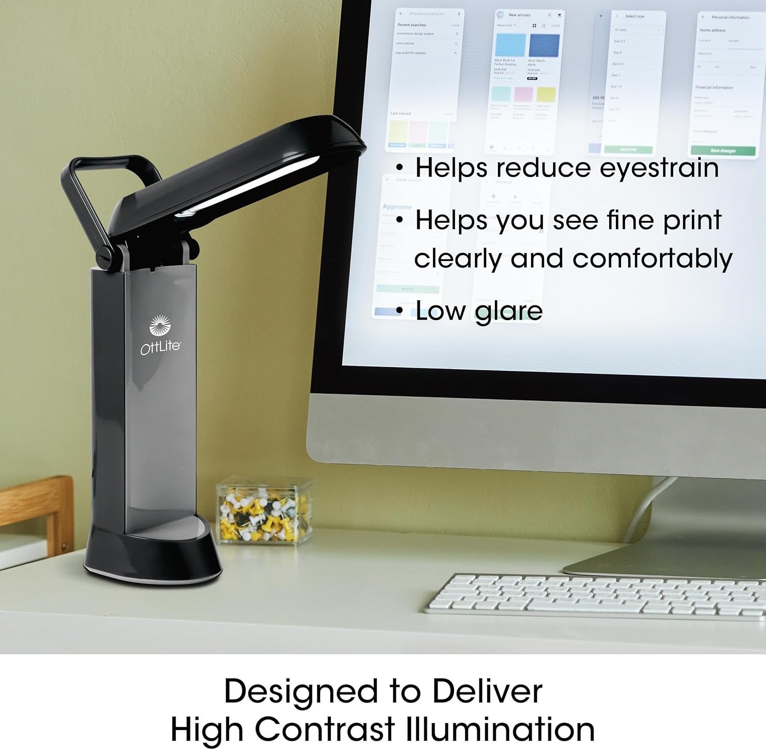 image:imageOttLite Folding Task Lamp White MultiPosition Shade FoldUp Design Portable Handle Low Heat amp Low Glare Illumination Fits on Desks amp WorkstationsBlack