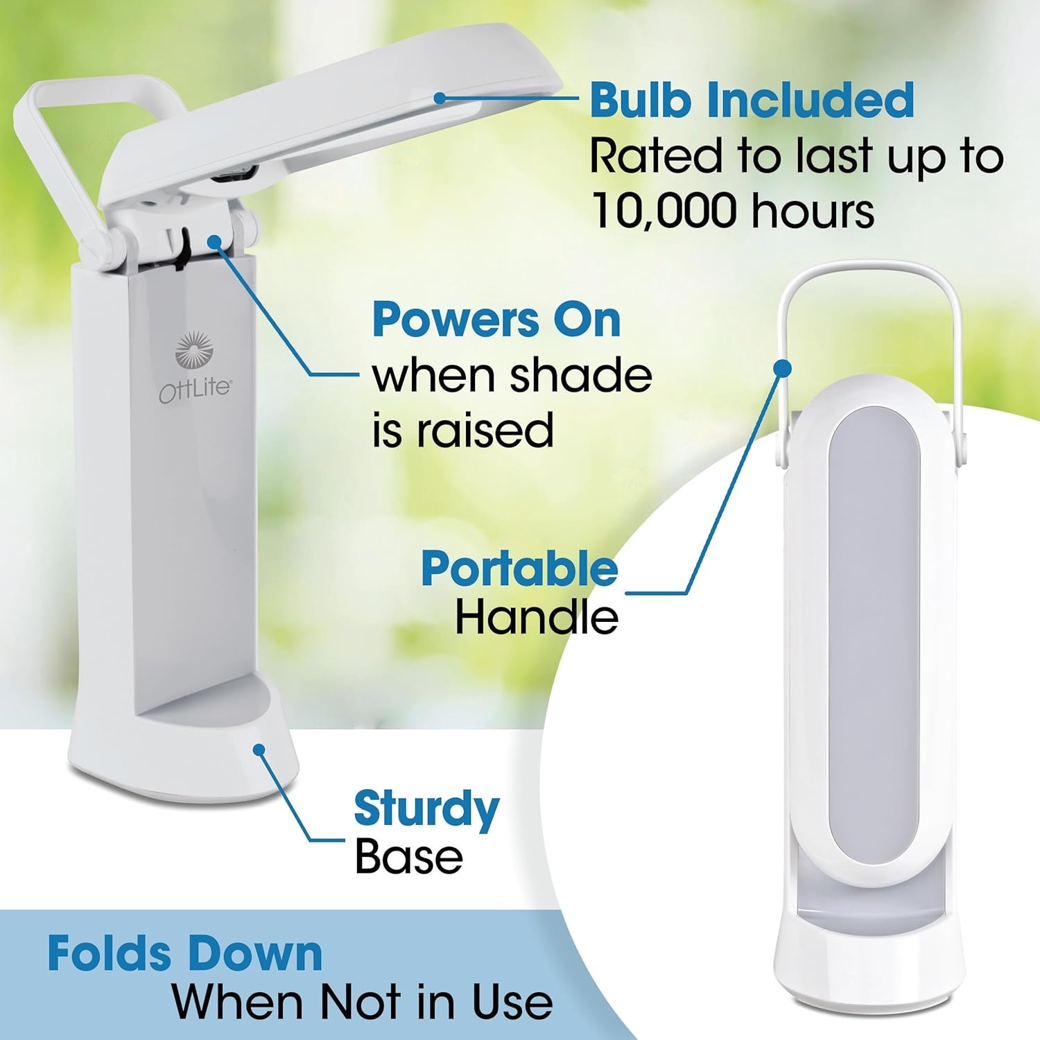 image:imageOttLite Folding Task Lamp White MultiPosition Shade FoldUp Design Portable Handle Low Heat amp Low Glare Illumination Fits on Desks amp WorkstationsWhite