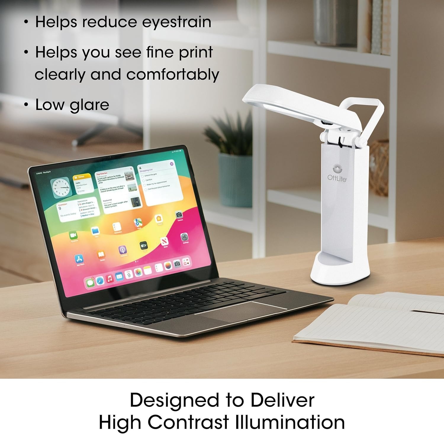 image:imageOttLite Folding Task Lamp White MultiPosition Shade FoldUp Design Portable Handle Low Heat amp Low Glare Illumination Fits on Desks amp WorkstationsWhite