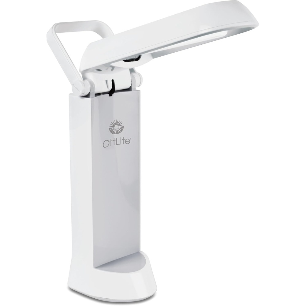 image:imageOttLite Folding Task Lamp White MultiPosition Shade FoldUp Design Portable Handle Low Heat amp Low Glare Illumination Fits on Desks amp WorkstationsWhite
